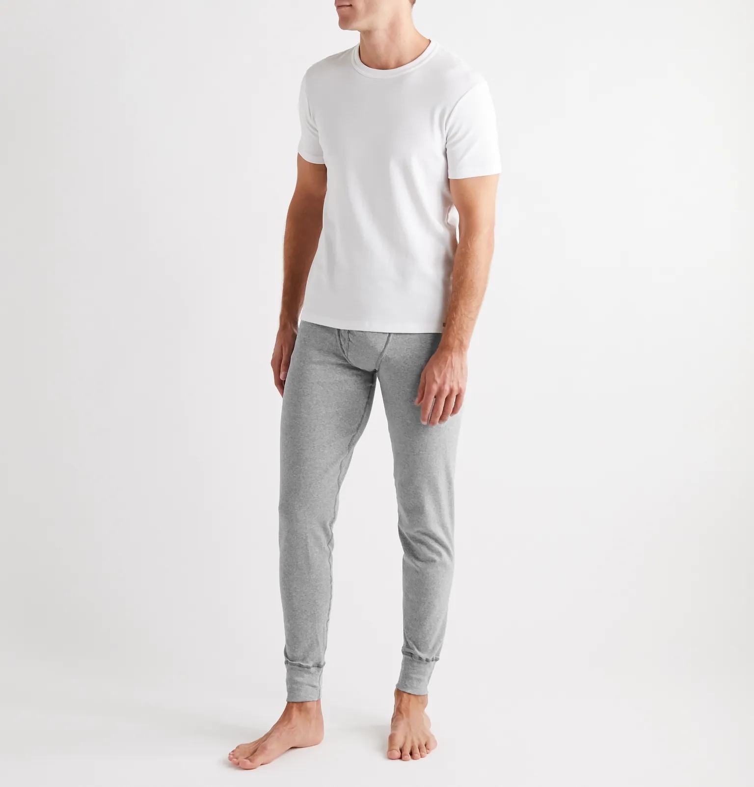 Slim-Fit Mélange Stretch-Cotton Jersey Long Johns - 2