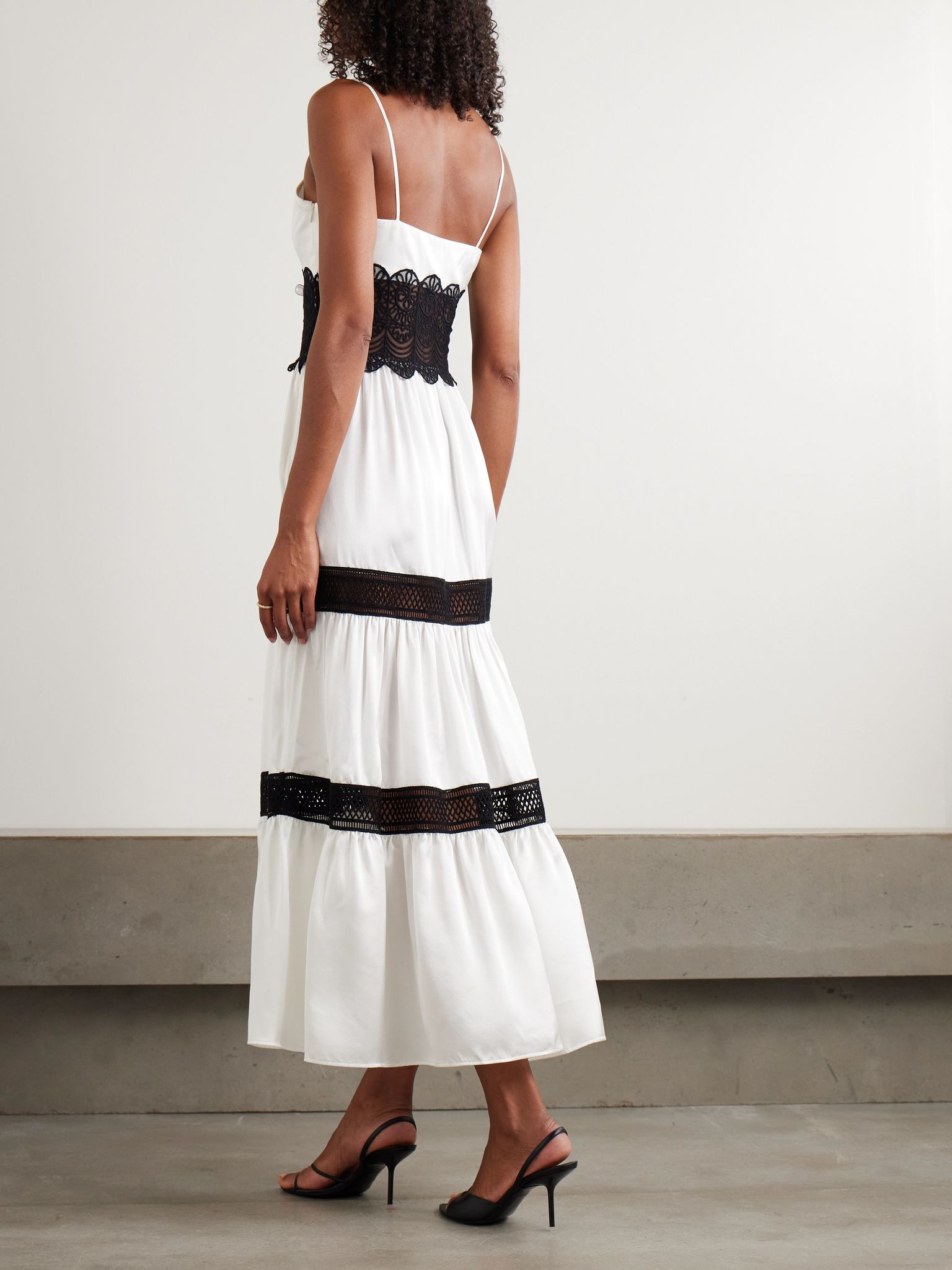 Demi tiered lace-trimmed silk-satin midi dress White - 3