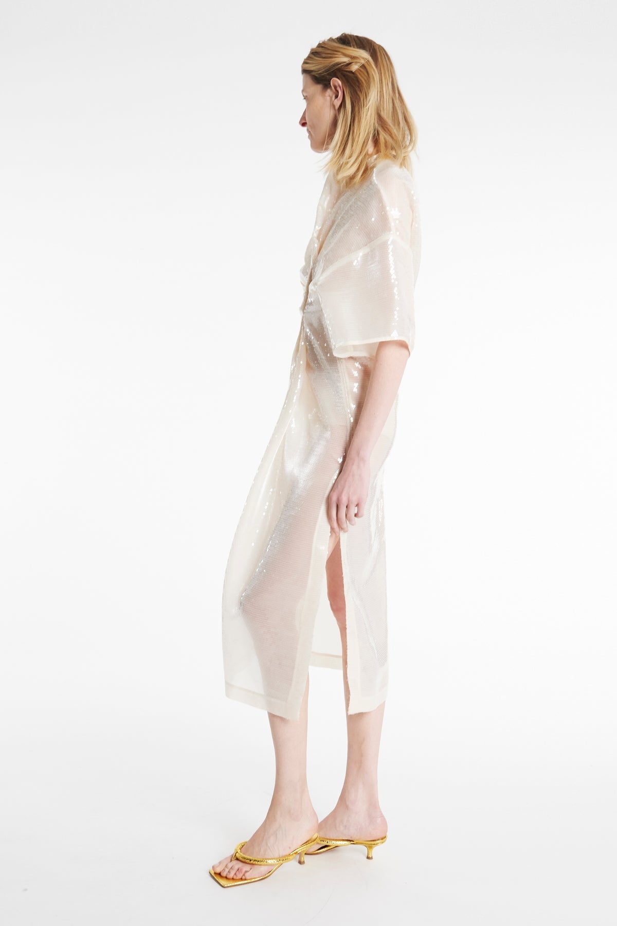 KNOTTED SEQUIN DRESS IVORY - 5