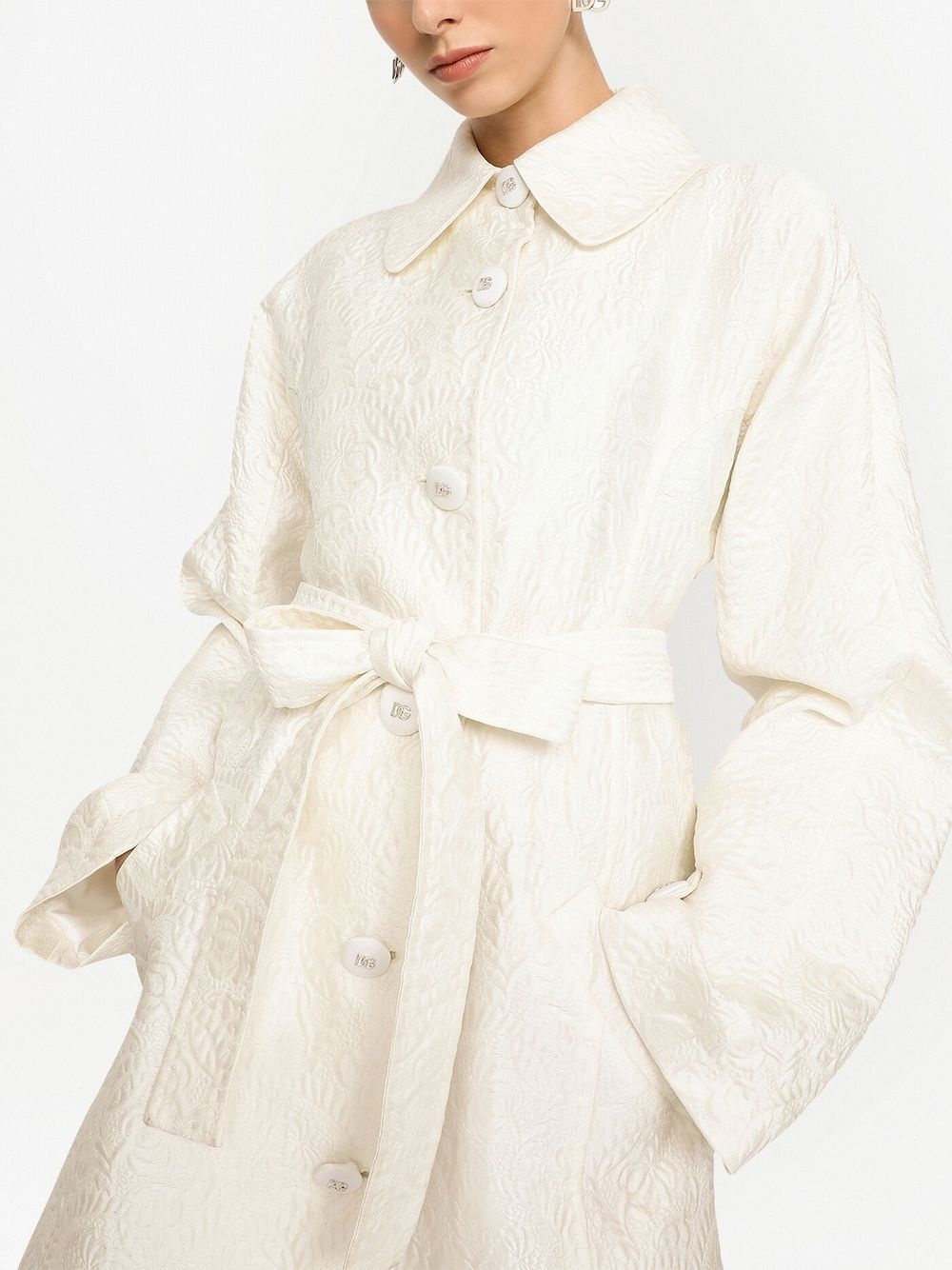 jacquard belted trench coat - 5