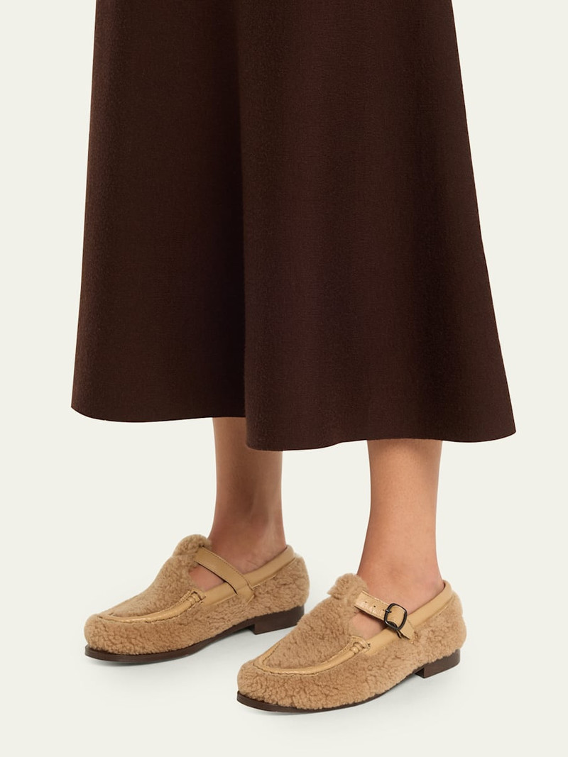 HEREU Alber Curly Shearling T-Bar Loafers outlook