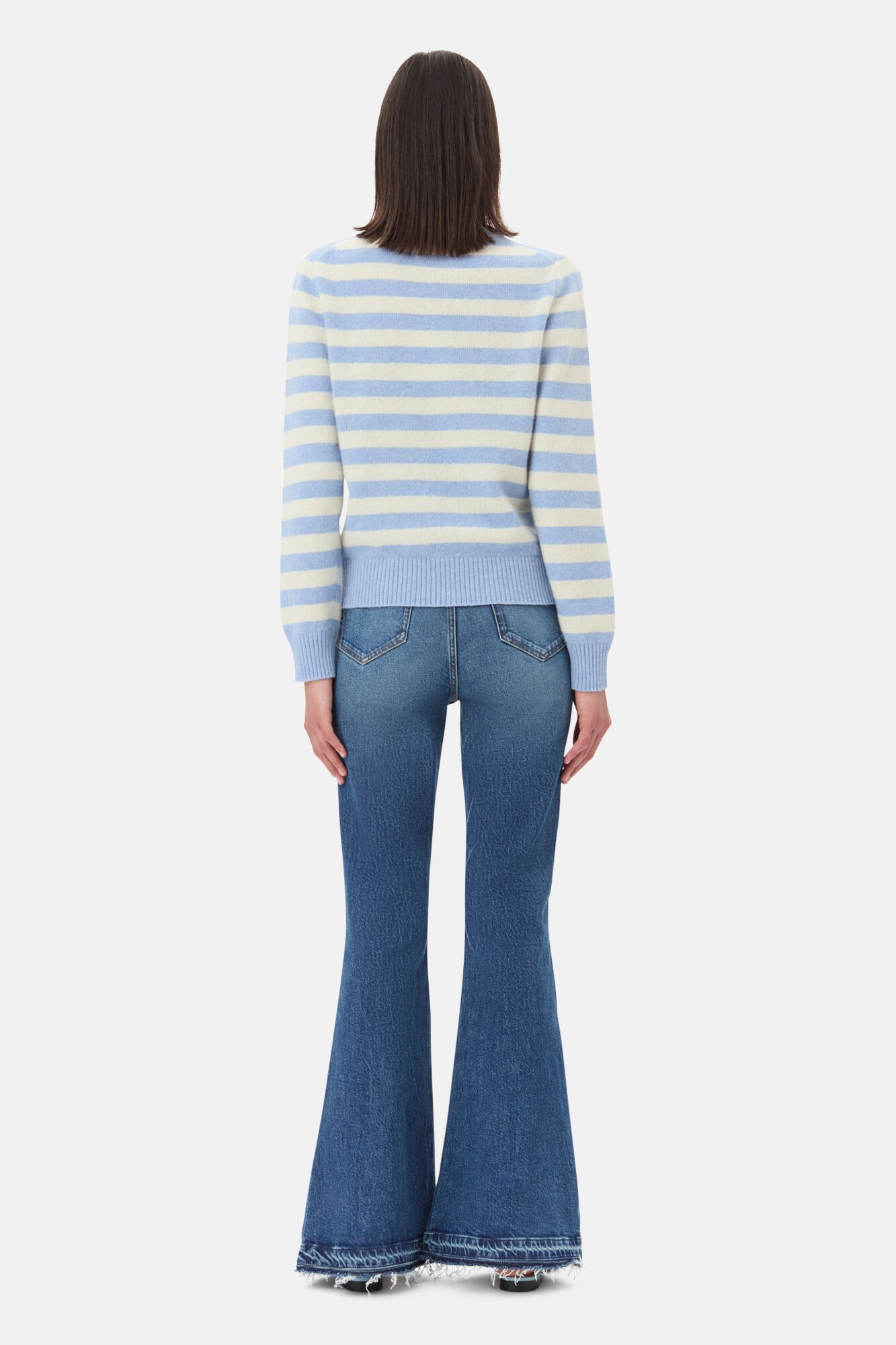 BLUE STRIPED GRAPHIC CAT SWEATER - 5