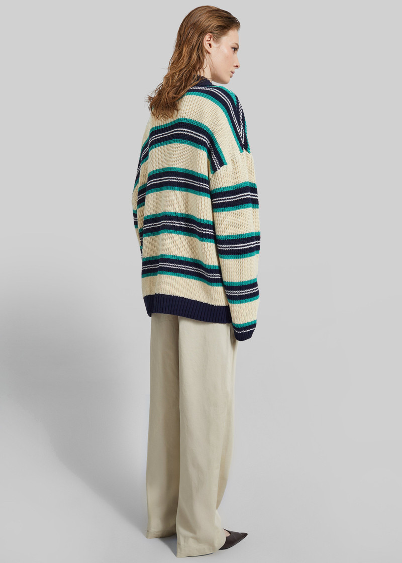 Nordby Knit Polo Sweater - Cream/Navy Stripe 6