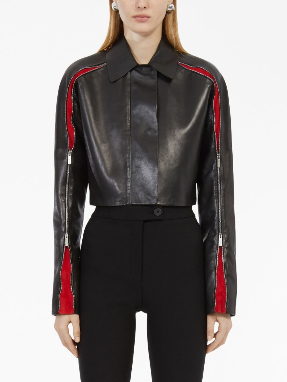 zip-detail leather cropped jacket - 3