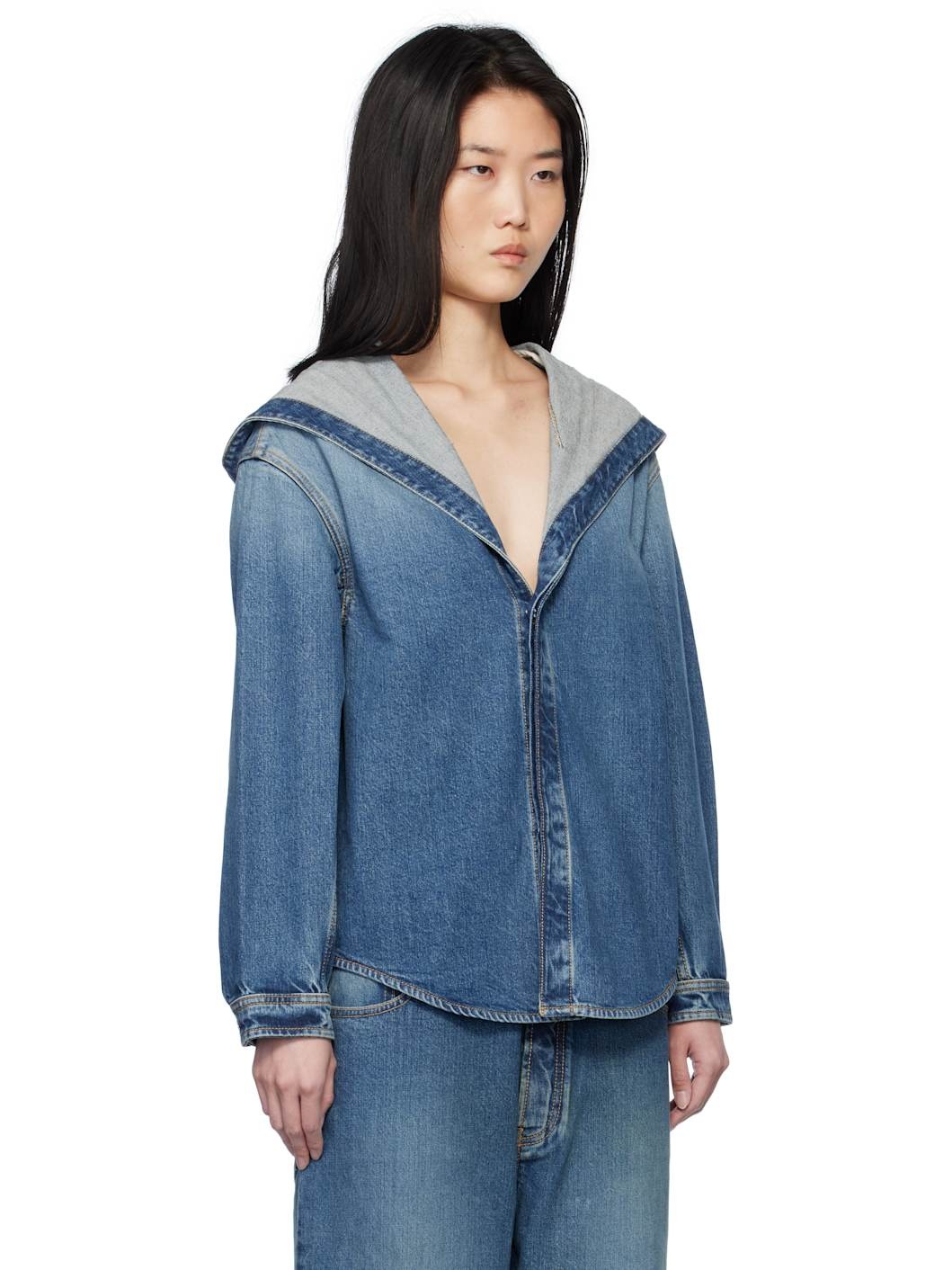 Blue Hooded Denim Jacket - 2
