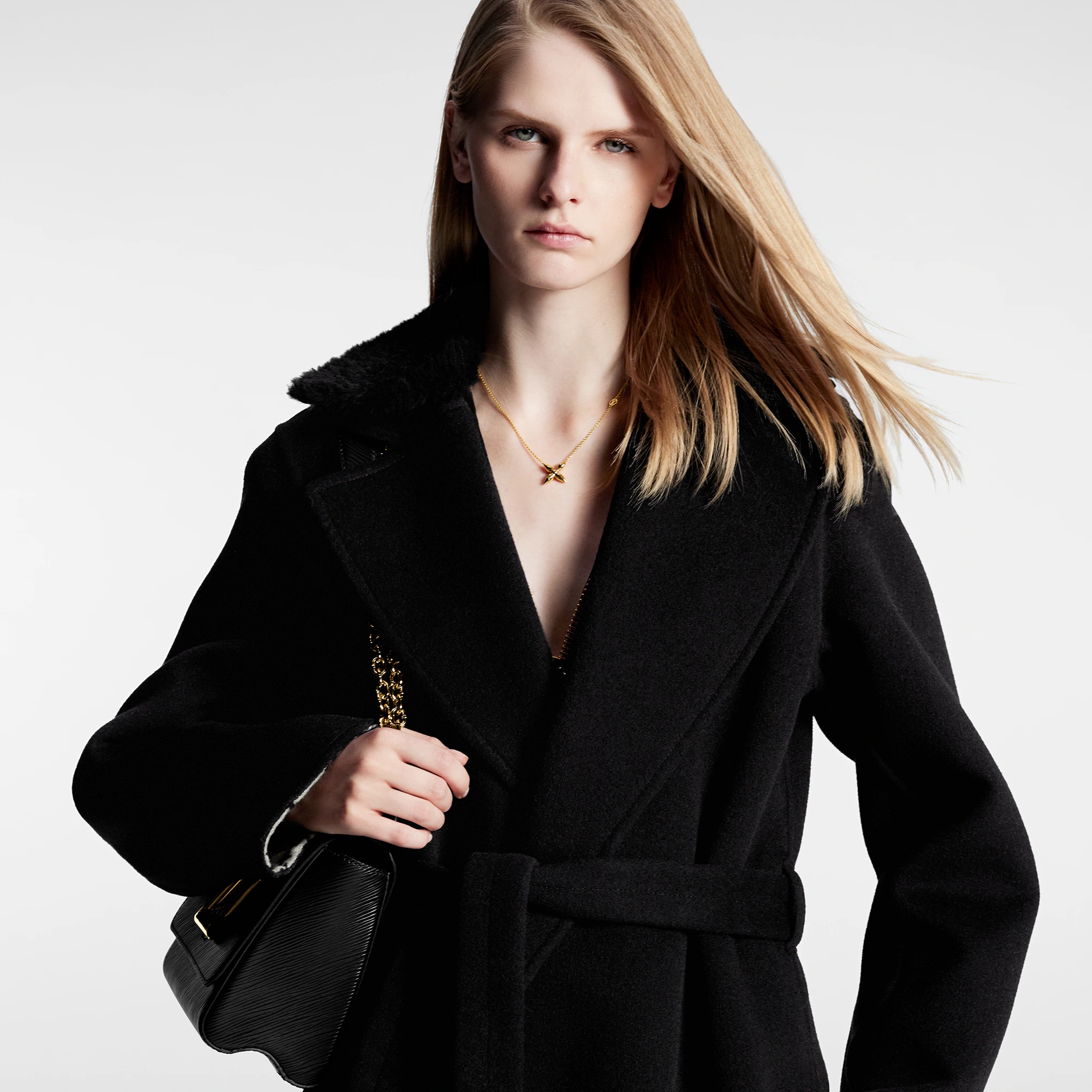 Shearling Collar Wrap Coat - 2
