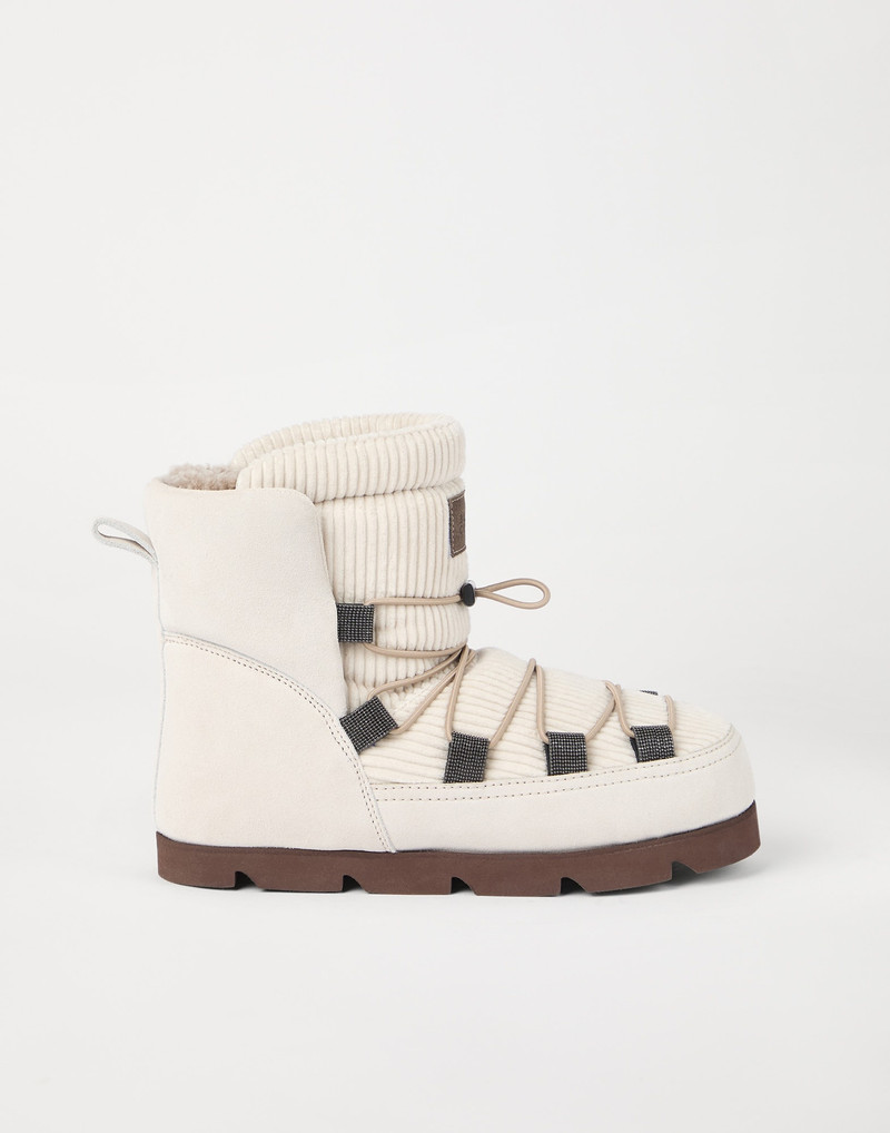 Suede and corduroy mountain boots with shearling lining and shiny eyelets 5