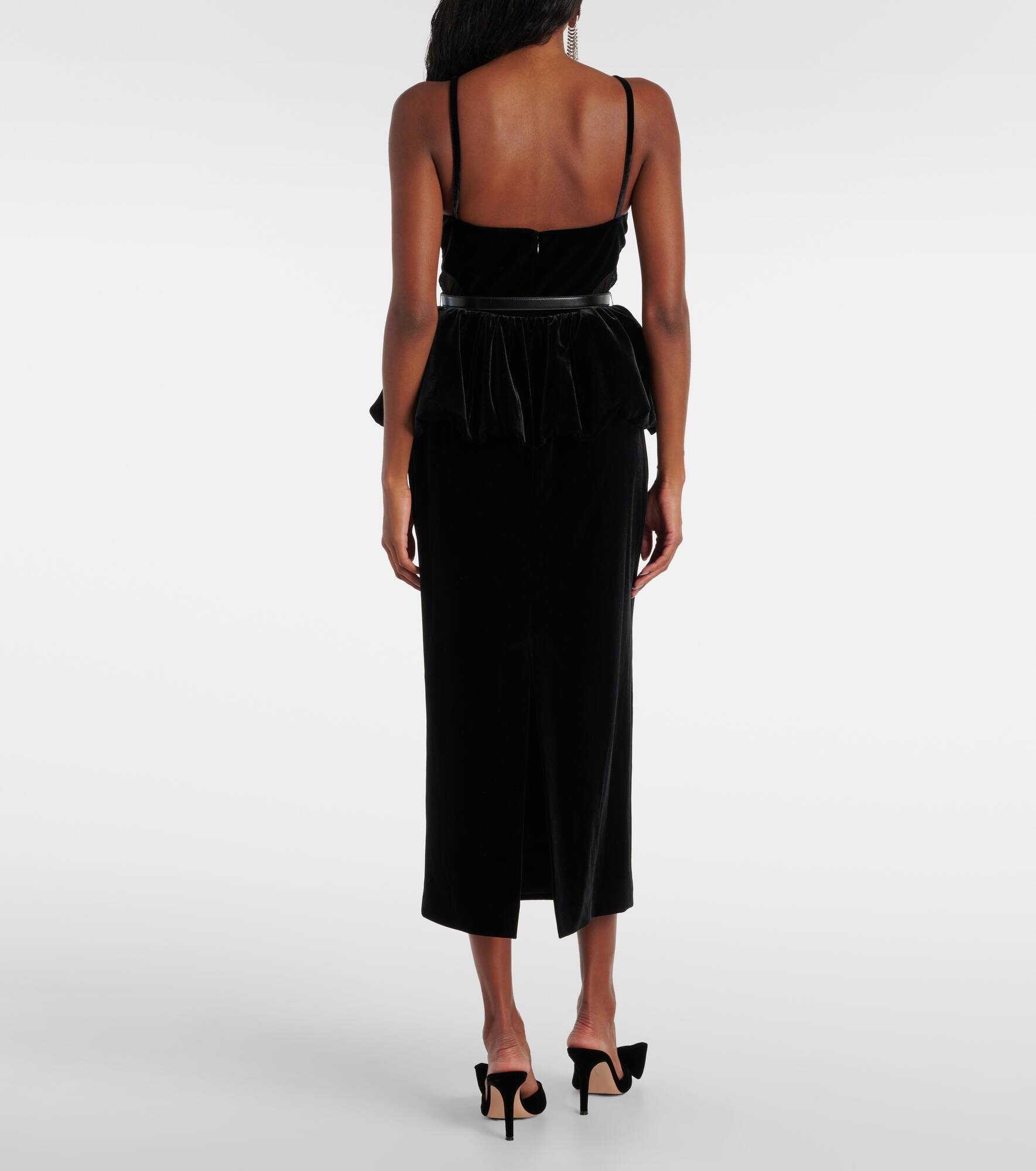 Belted lace-trimmed velvet midi dress - 3