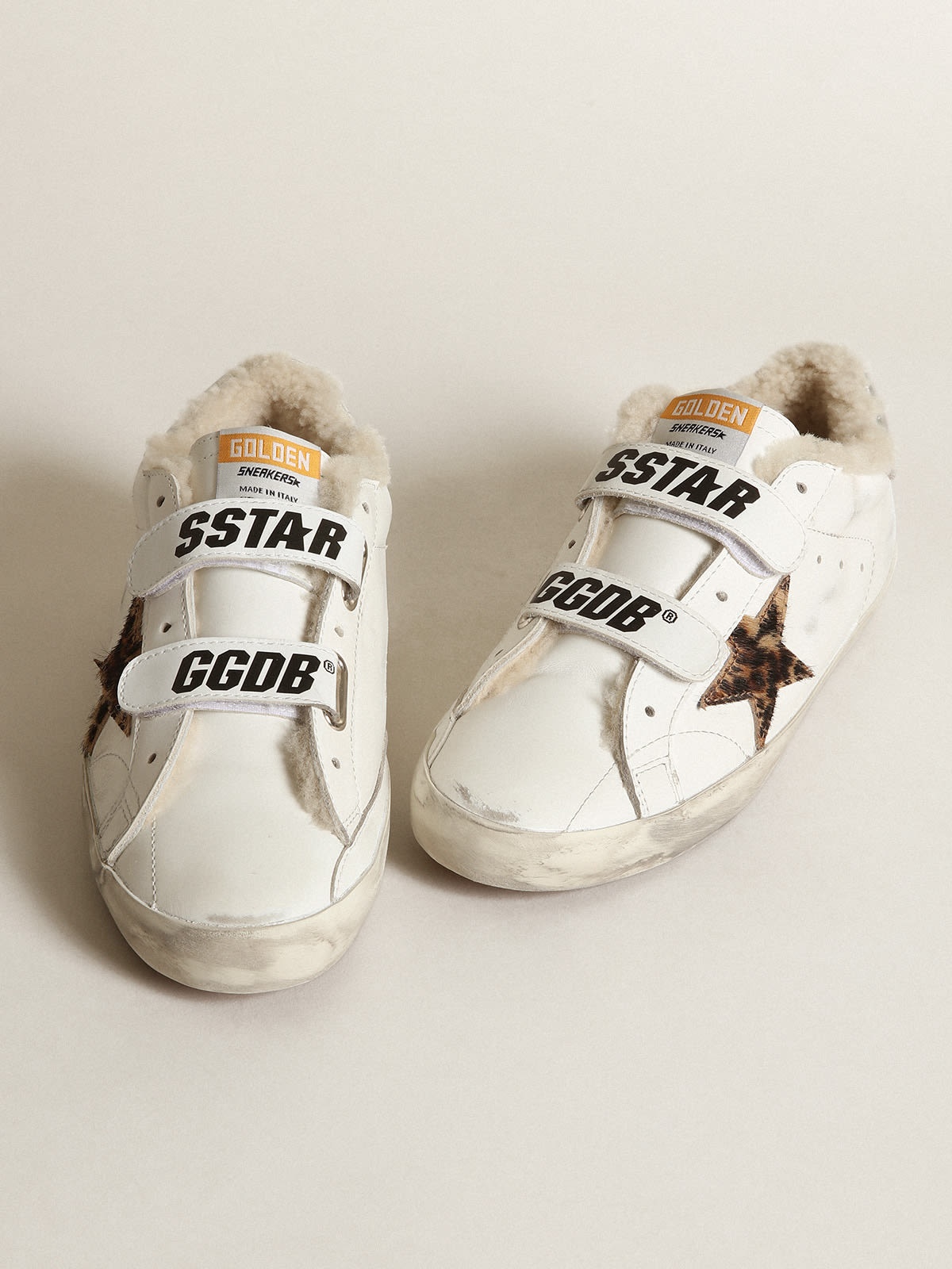 Old School with leopard pony skin star and beige shearling lining - 2