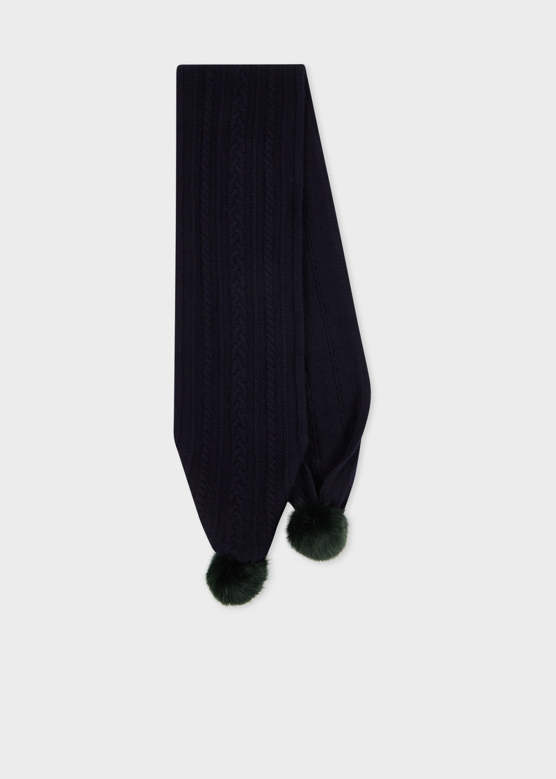 Women's Cable Knit Pom Pom Scarf 1