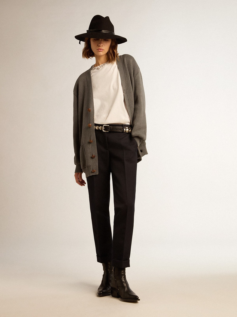 Women's dark blue wool cigarette pants 3