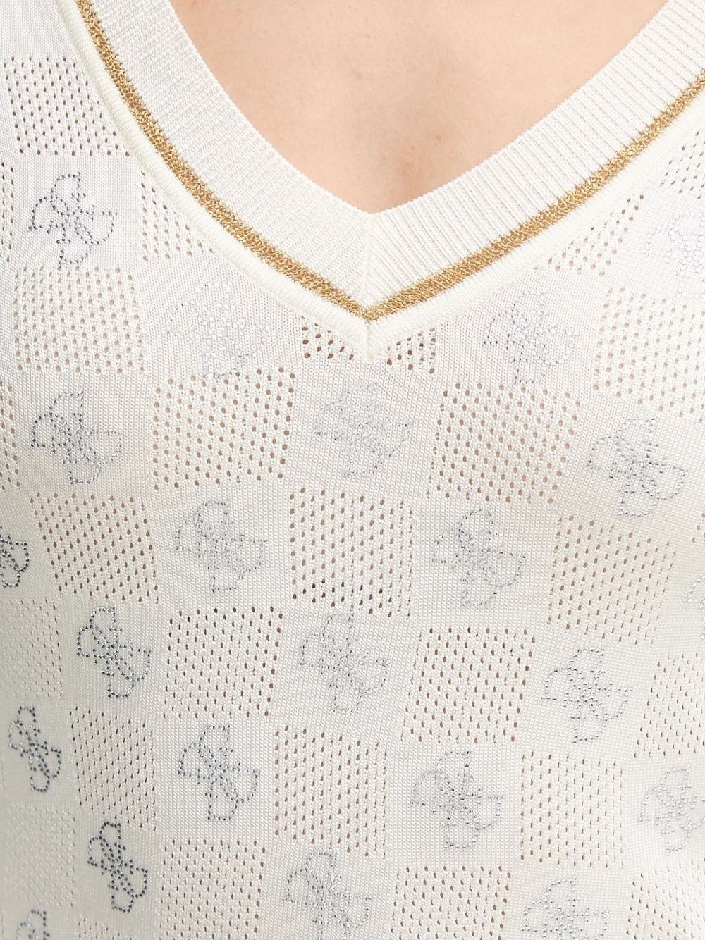logo-pattern V-neck sweater - 4