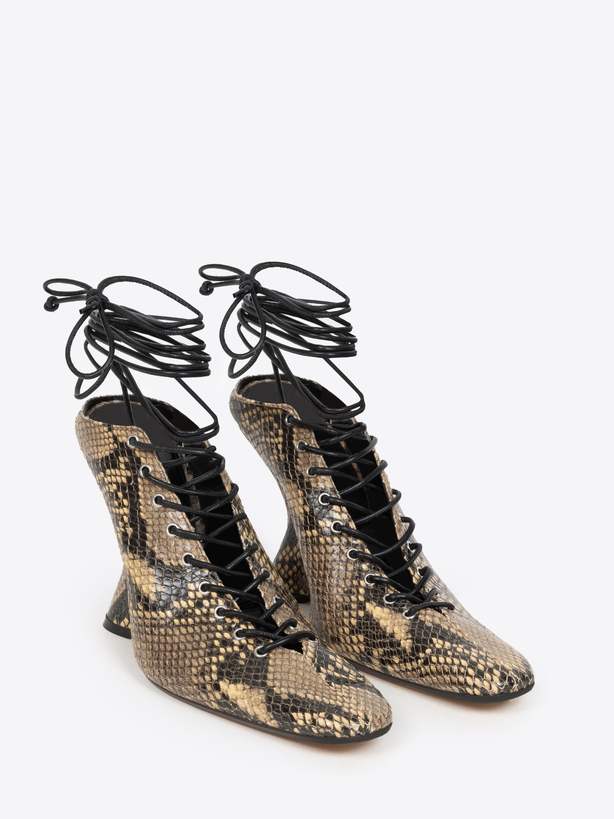 LEATHER LACE UP MULES - 3