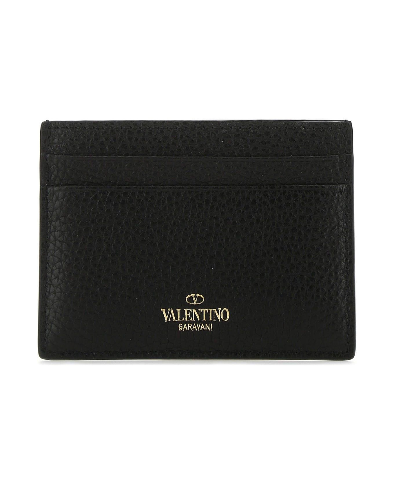 Black Leather Rockstud Card Holder - 3