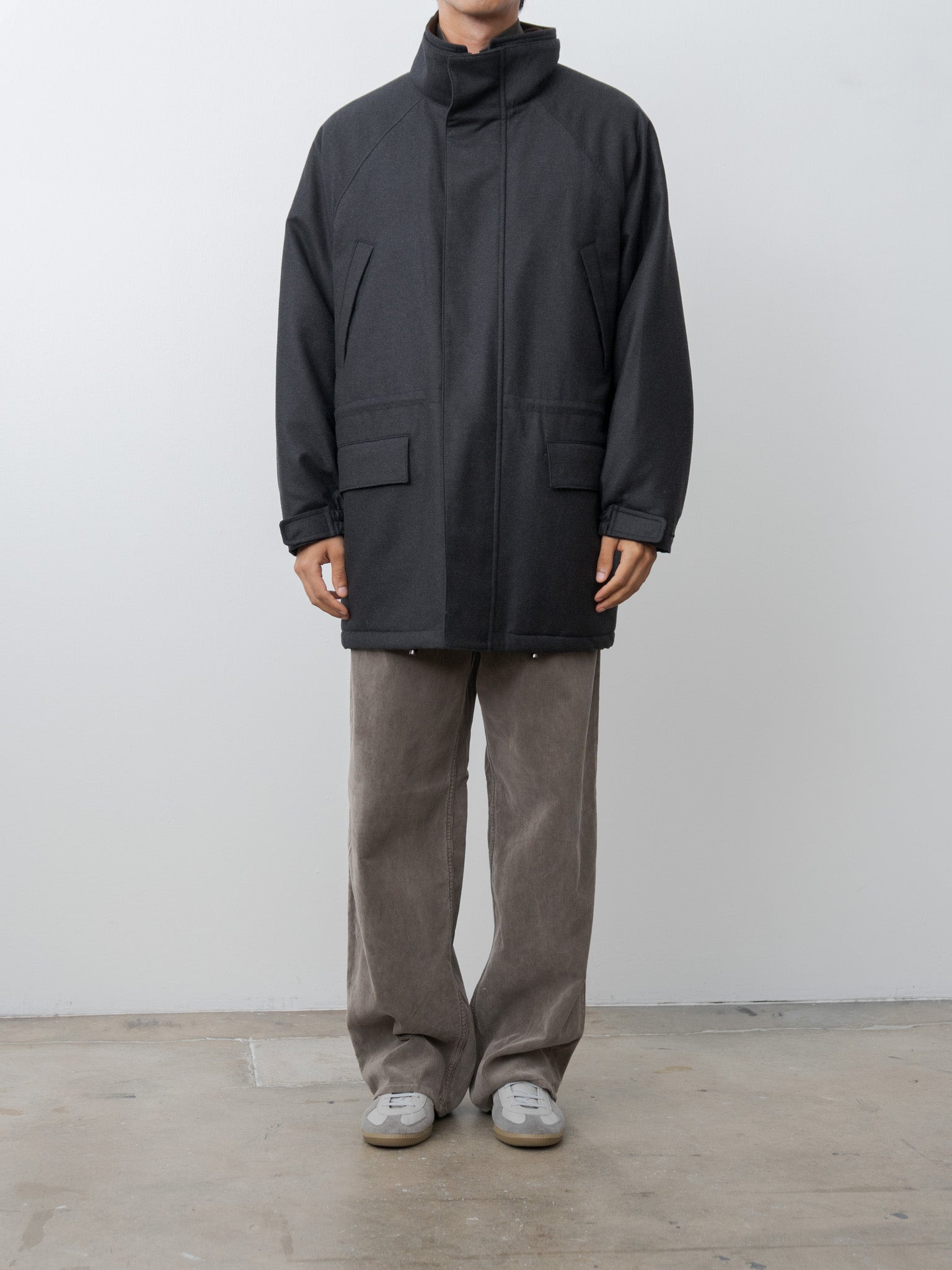 Wool Fulling Flannel Padded Over Blouson - Top Charcoal - 3