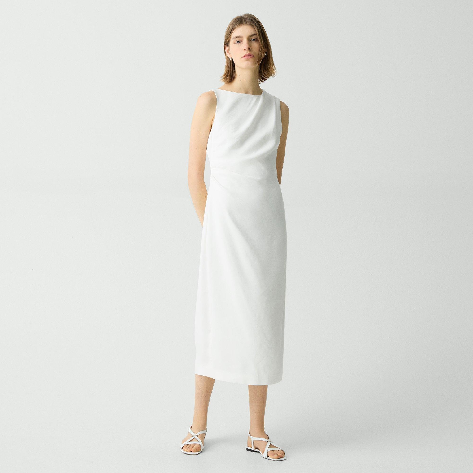 Draped Midi Dress in Linen-Viscose - 2