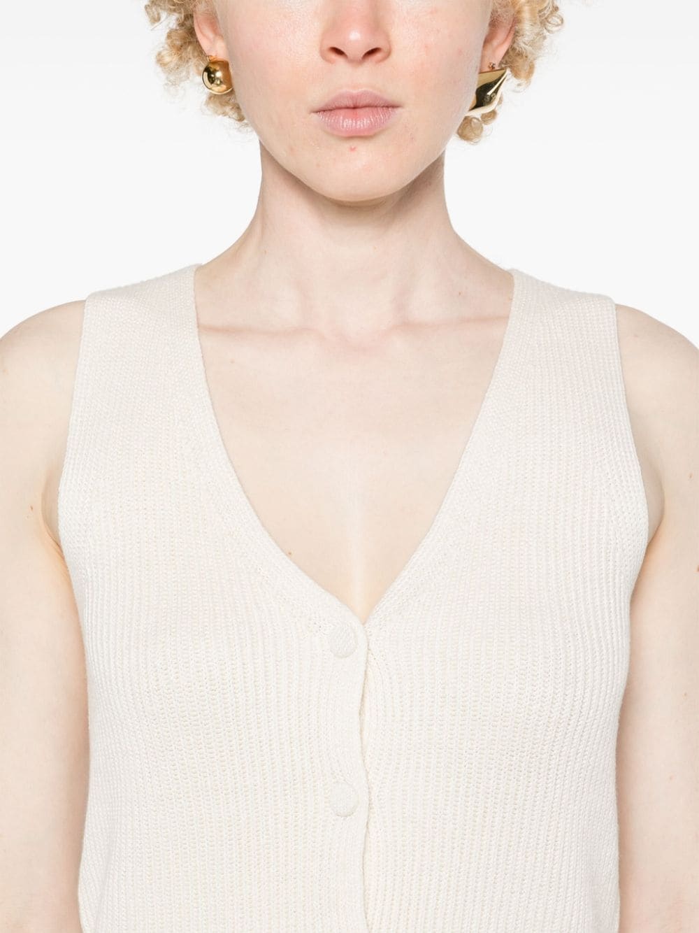 ribbed linen-blend vest - 5