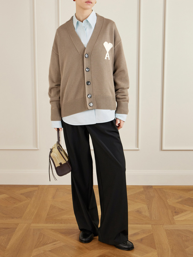 AMI Paris Intarsia Wool And Cotton-blend Cardigan outlook