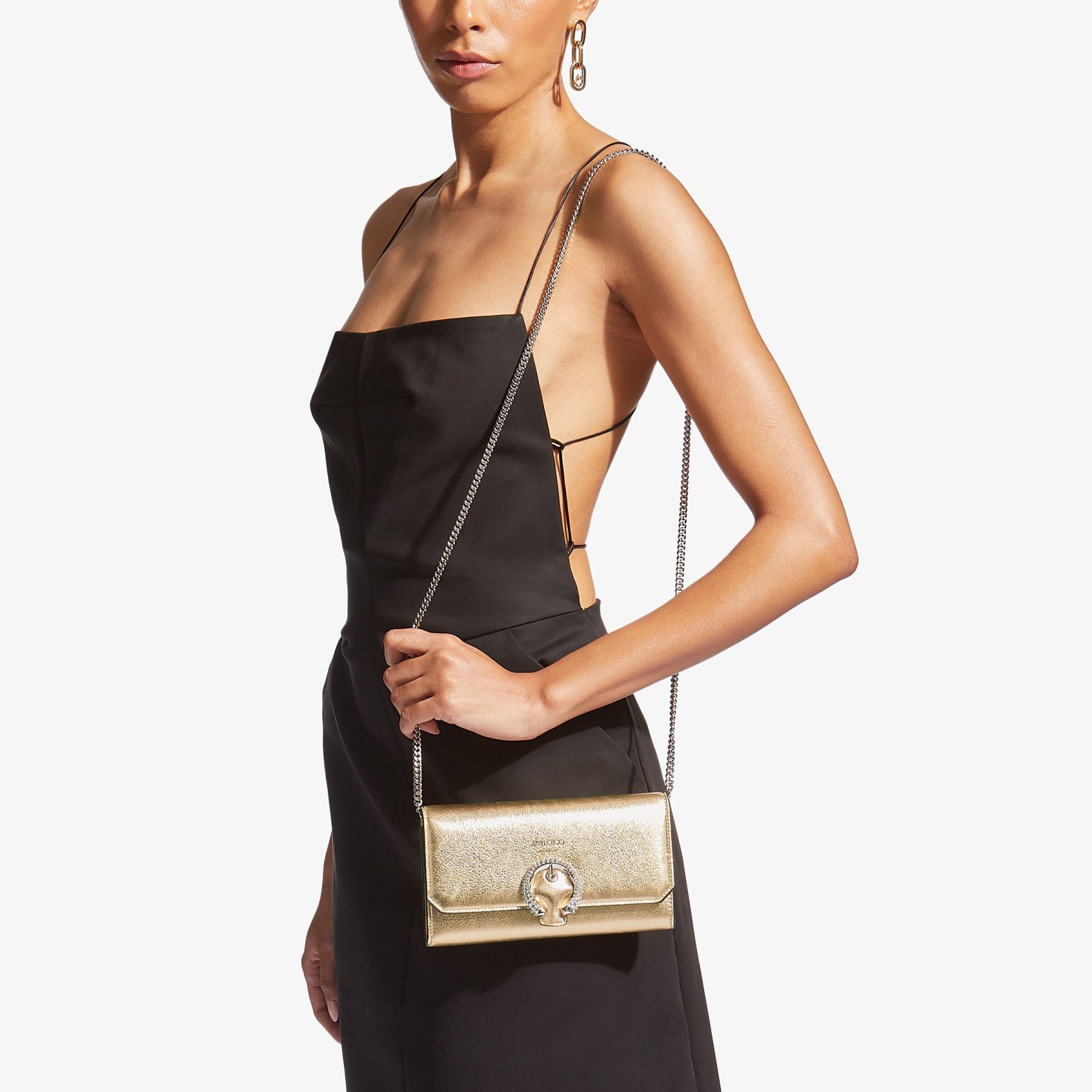 Wallet W/chain
Gold Metallic Nappa Wallet with Crystal Buckle - 3