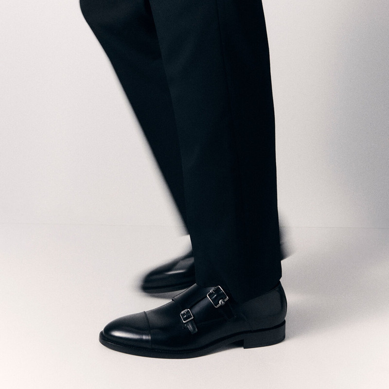 Finnion Monkstrap Black Brush Off Leather Monk Strap Shoes 6