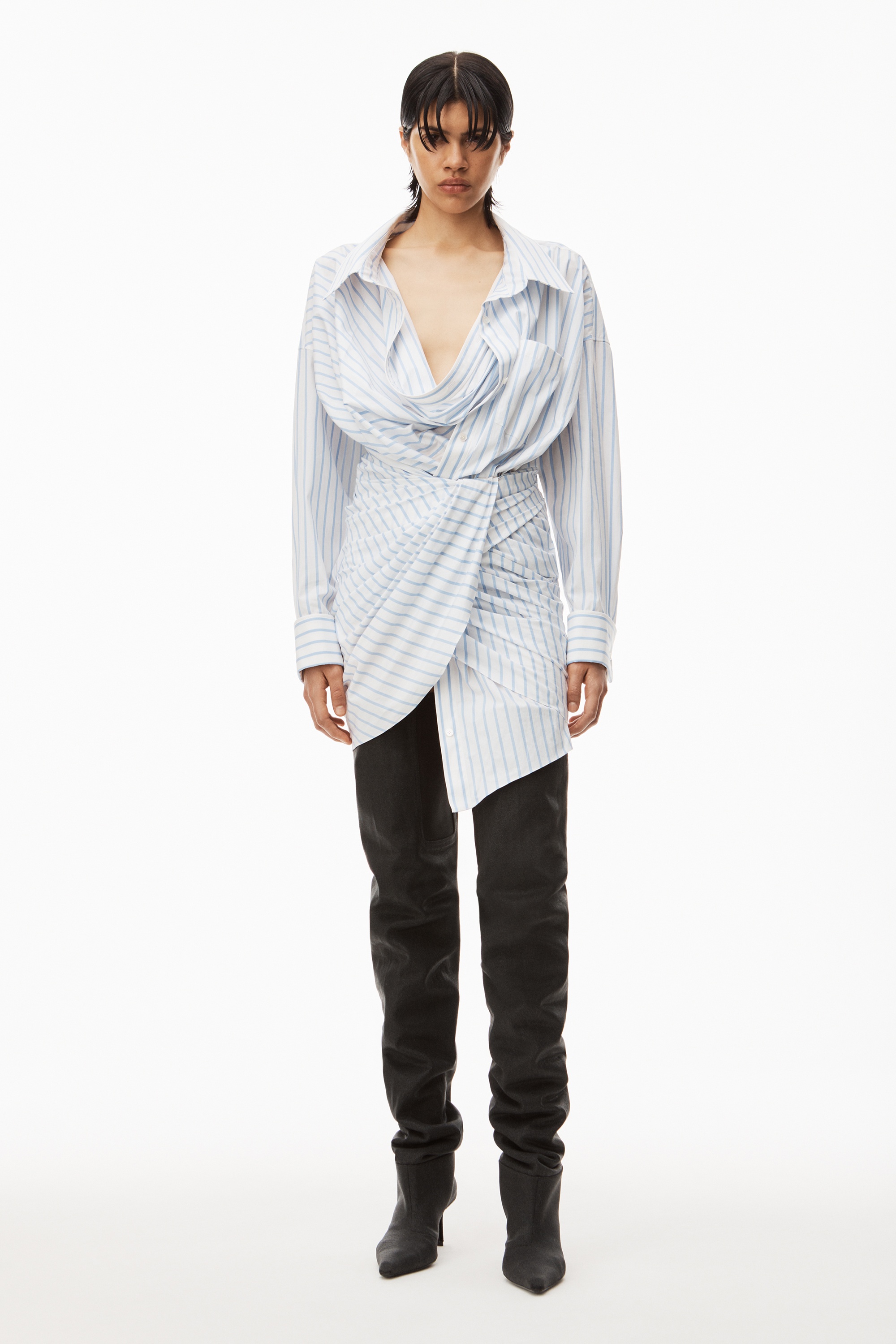 TWISTED COWL DRESS IN STRETCH COTTON - 2