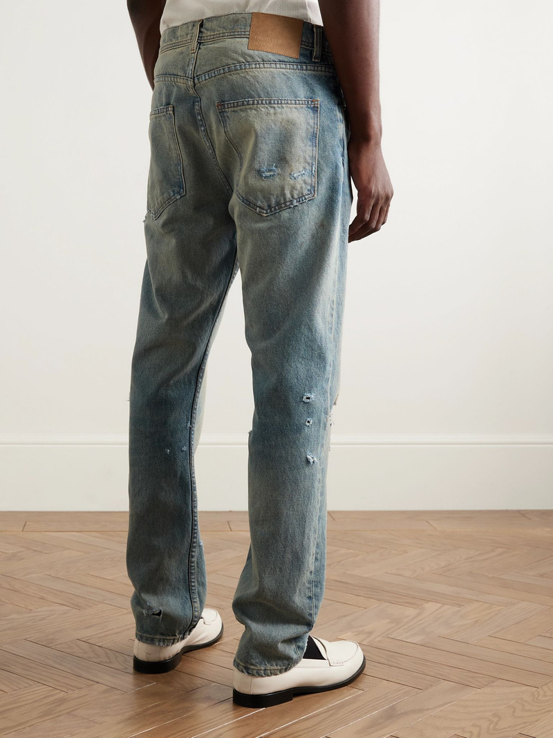Slim-Fit Straight-Leg Distressed Jeans Blue 4
