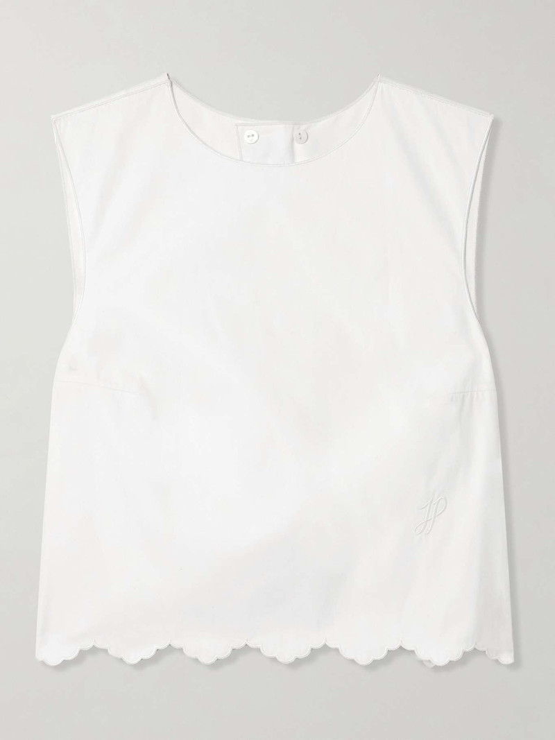 Cropped open-back scalloped cotton-poplin top White - 1