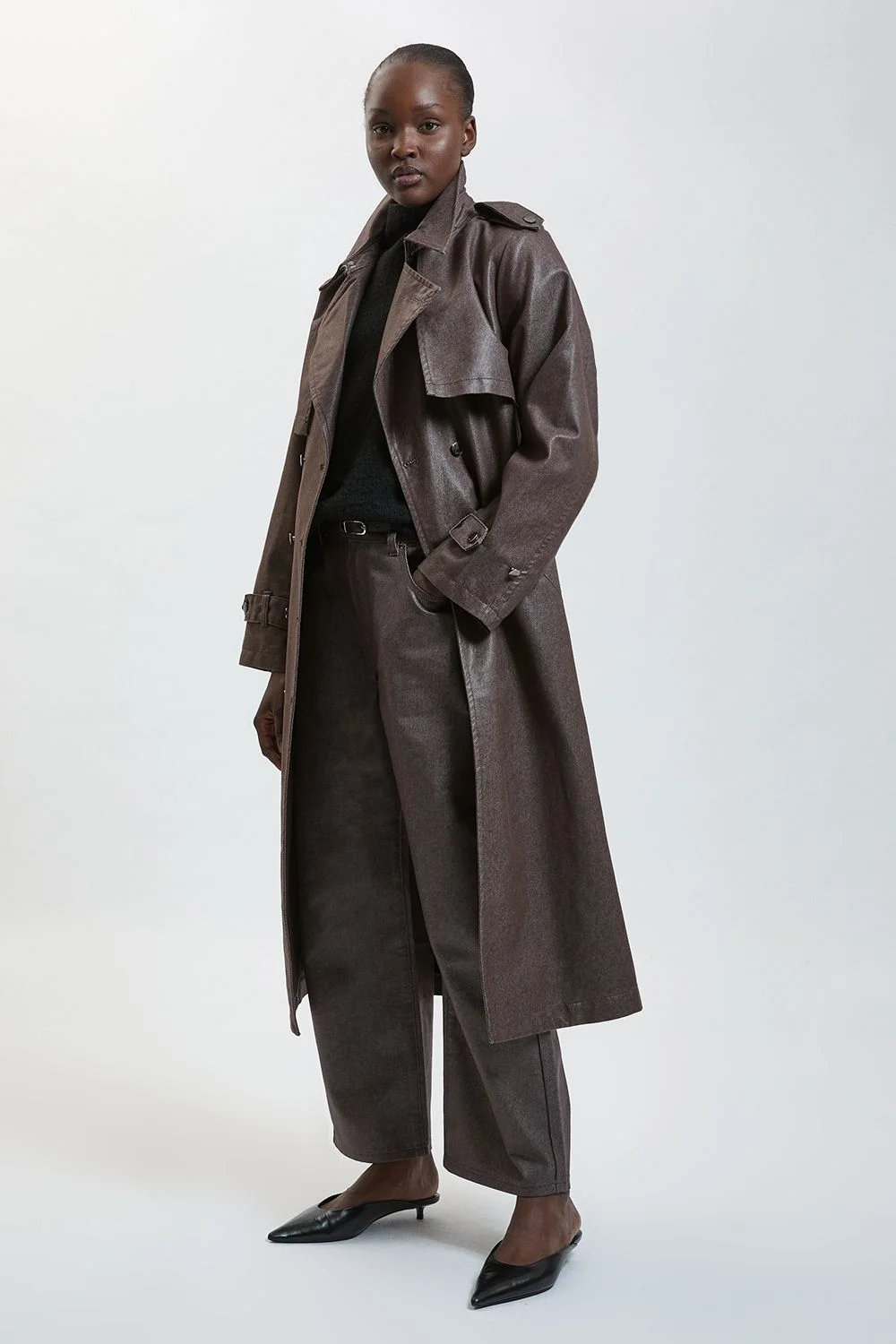 Metallic Denim Coated Trench - 1