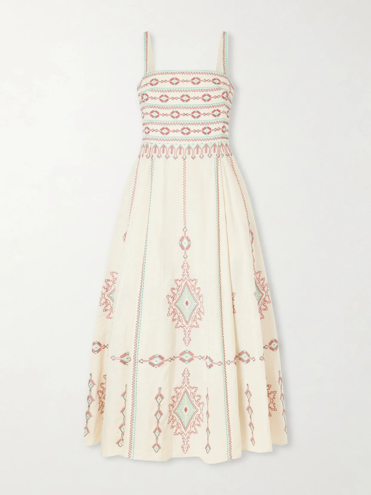 Aneeda Astragal Mare Embroidered Linen Cotton-blend Midi Dress - 1
