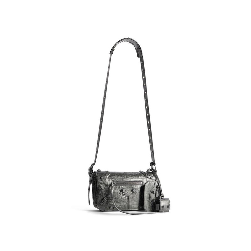 BALENCIAGA Men's Le Cagole Men Xs Flap Bag Metallized in Metalic Grey outlook