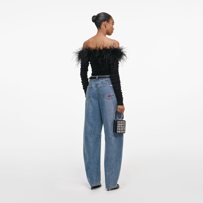 self-portrait Black Feather Viscose Knit Top outlook