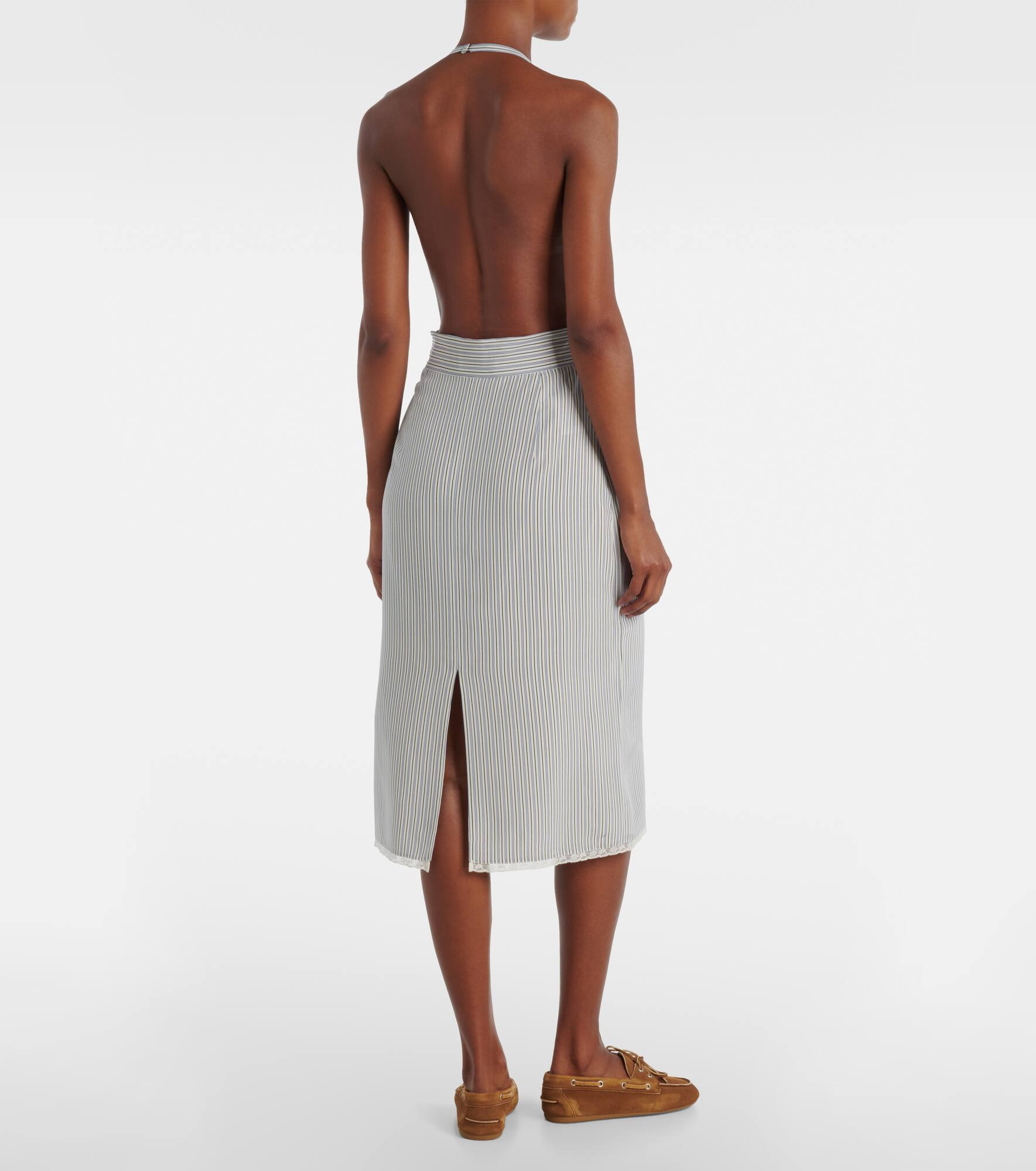 Striped silk crêpe de chine midi dress - 3