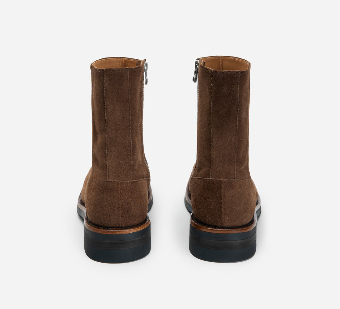 Square Toe Side Zip Boot - Mushroom Suede - 3