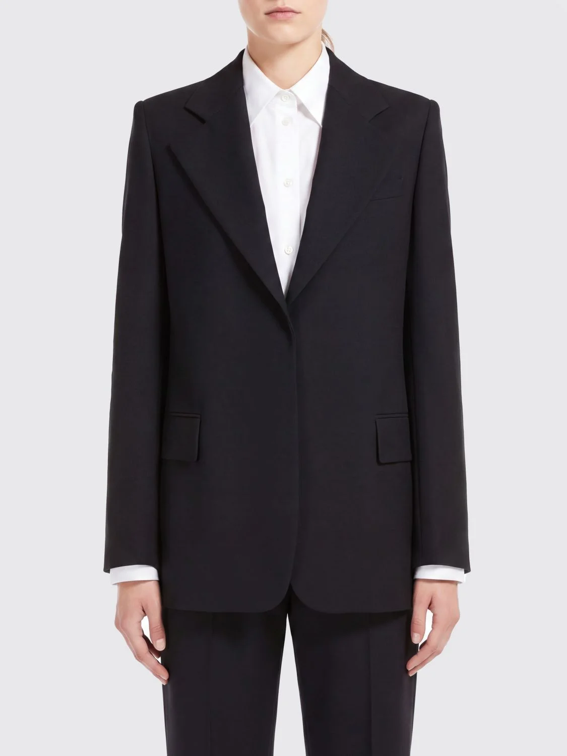 SPORTMAX Single-Breasted Cropped Pure Wool Blazer with Peak Lapels - 1