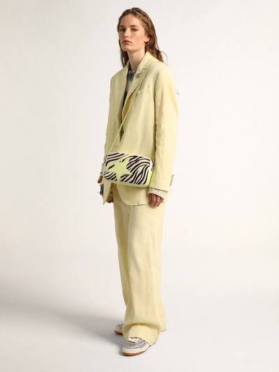 Golden Goose Star Bag in white and lime hammered leather with zebra-print pony skin insert and lime-colored leath outlook