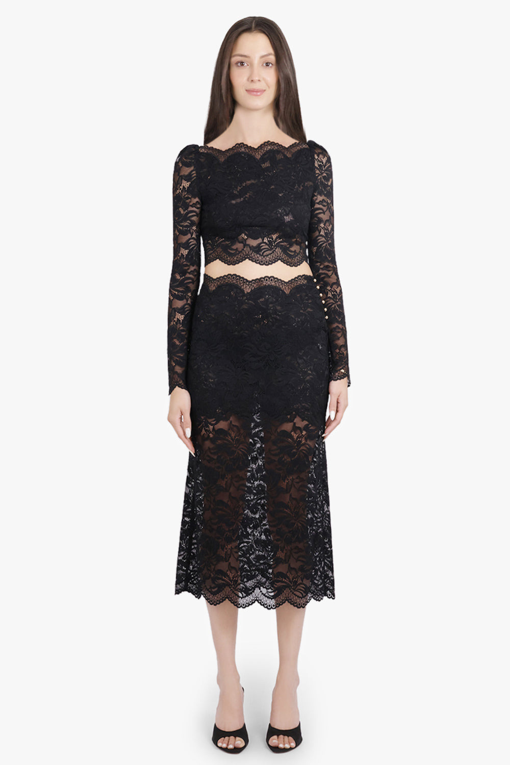 LACE STRAIGHT MIDI SKIRT | BLACK - 4