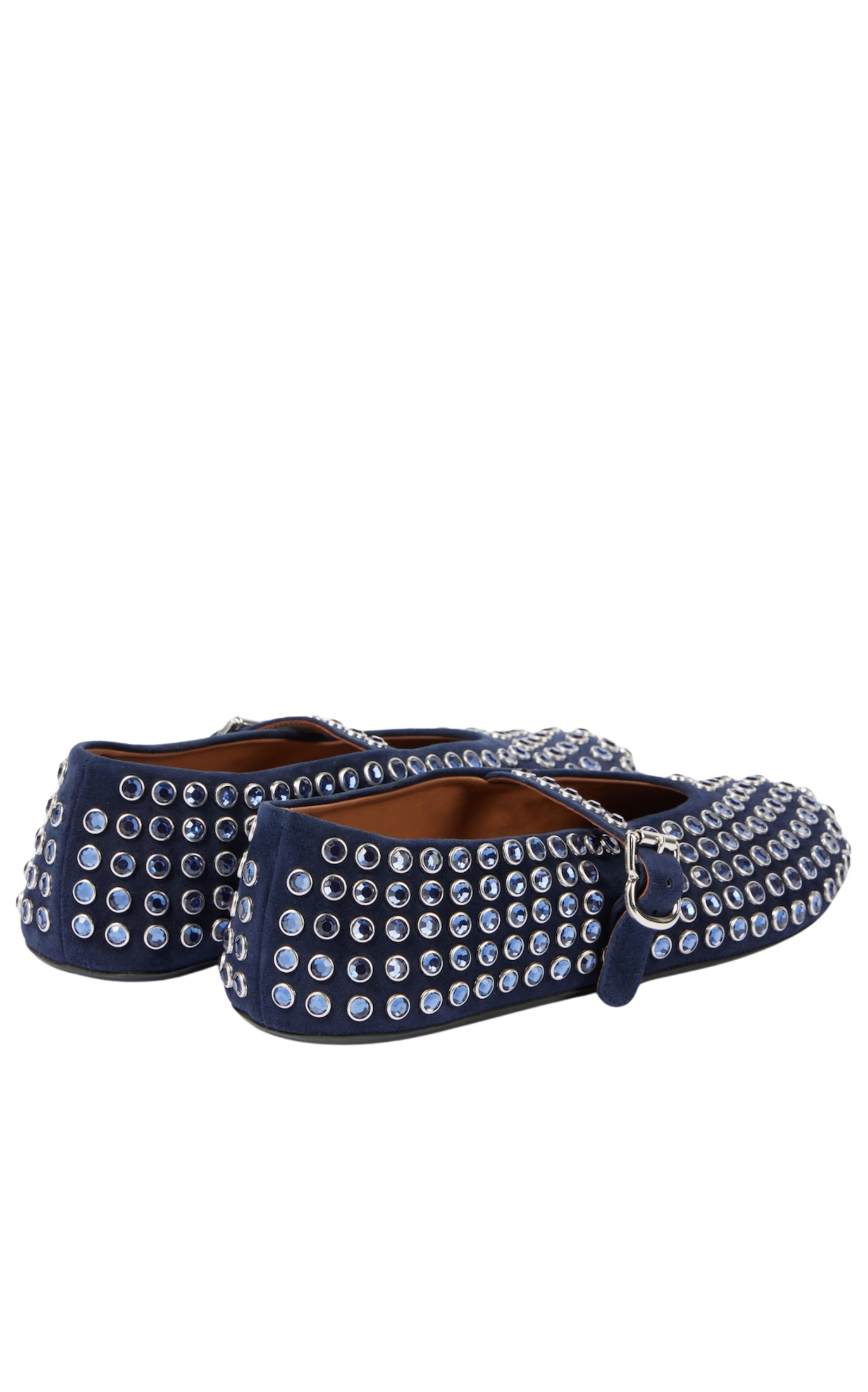 Blue Embellished Suede Ballet Flats - 5