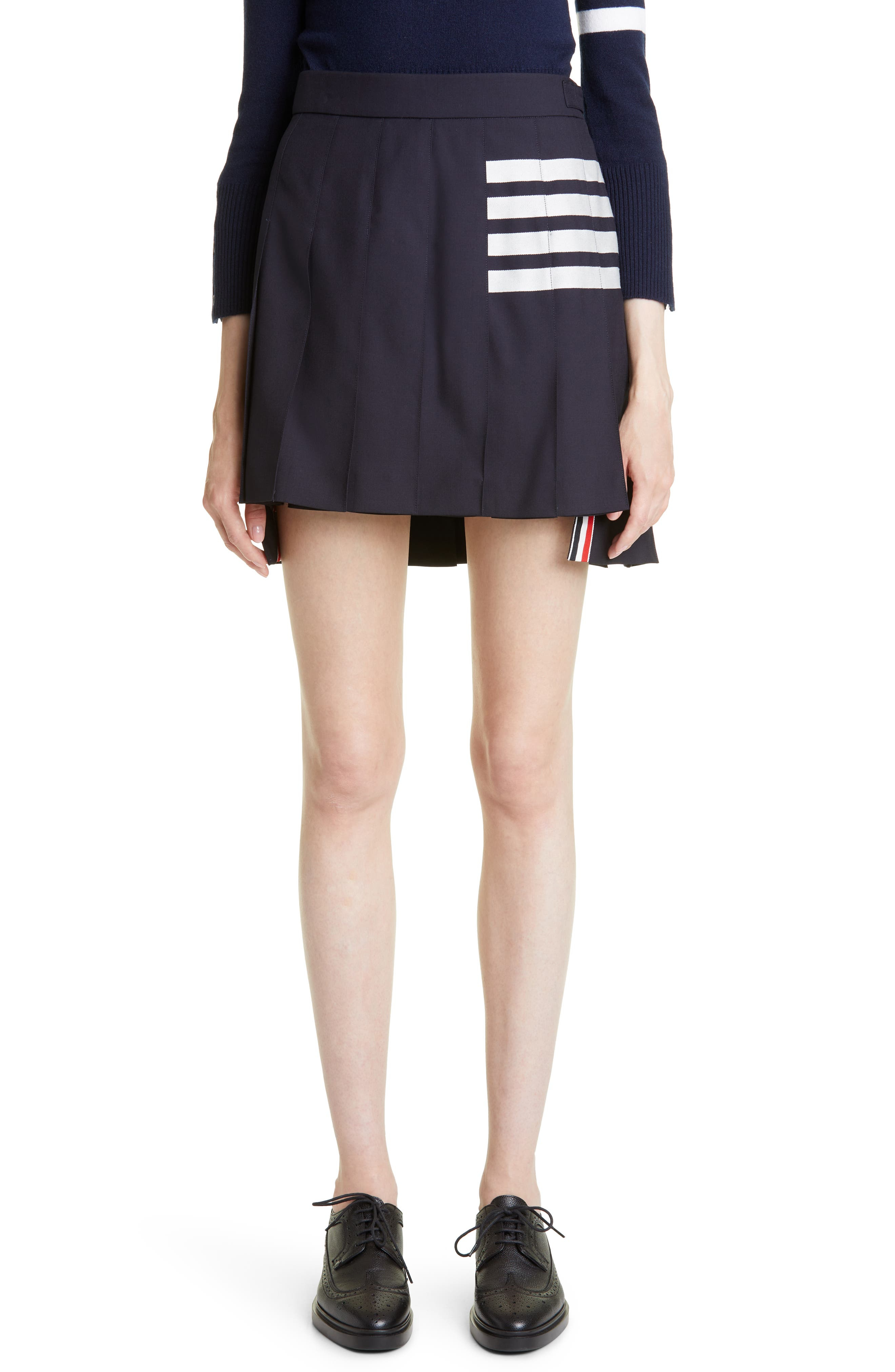 Thom Browne Drop Back Pleated Wool Miniskirt in Navy at Nordstrom - 1