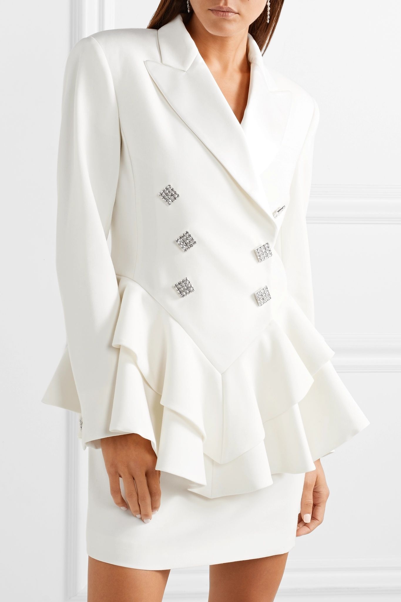 Crystal-embellished satin-trimmed wool-crepe peplum blazer - 3