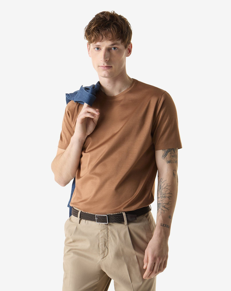 CORNELIANI Beige crew neck pure cotton t-shirt outlook