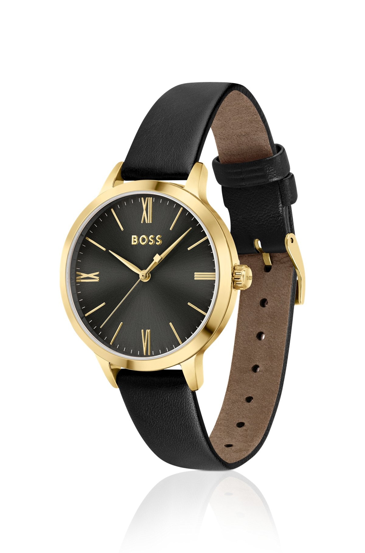 LEATHER-STRAP WATCH WITH BRUSHED BLACK DIAL - 2