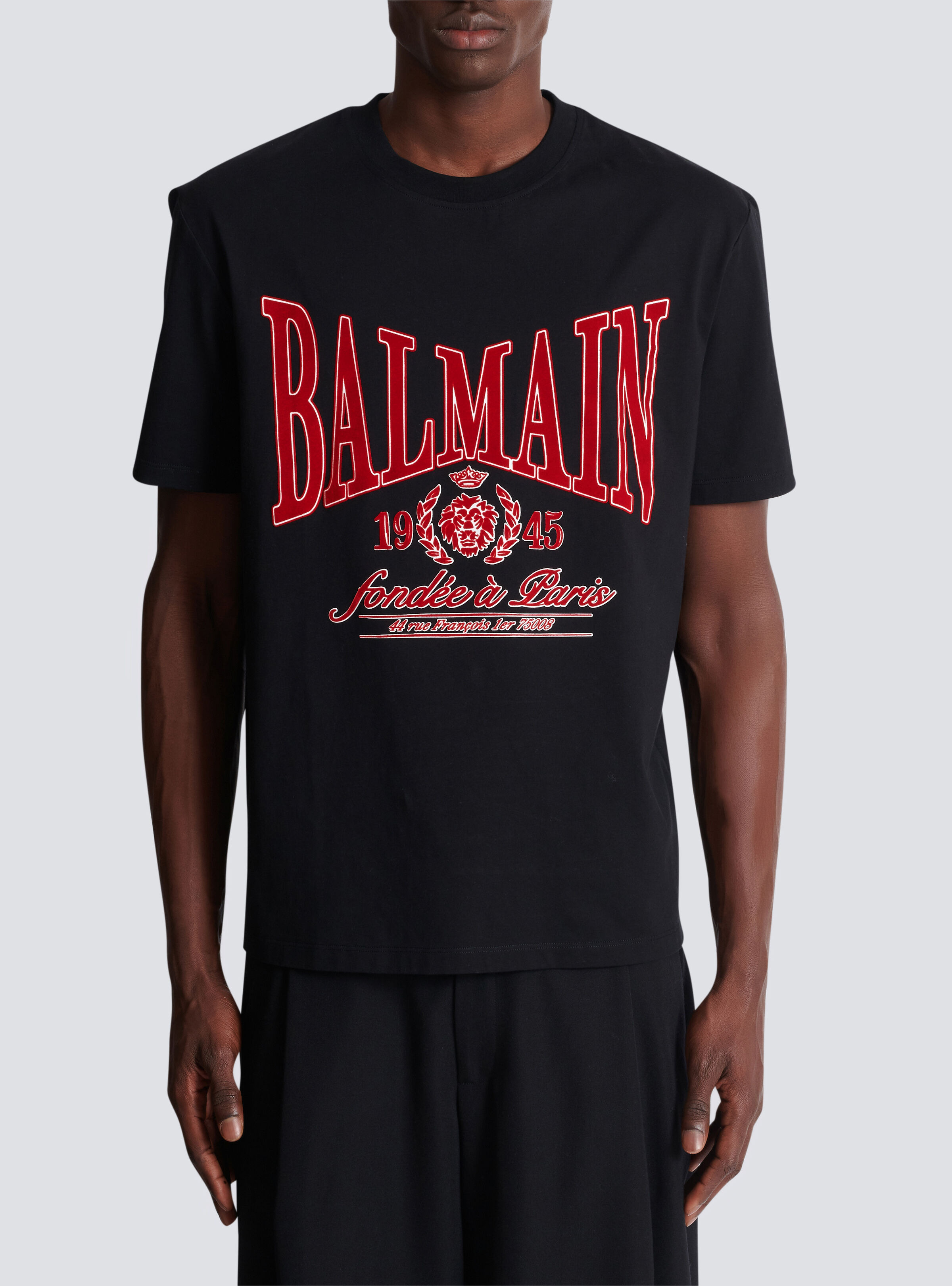 Short-sleeved T-shirt with flocked Balmain College print - 5