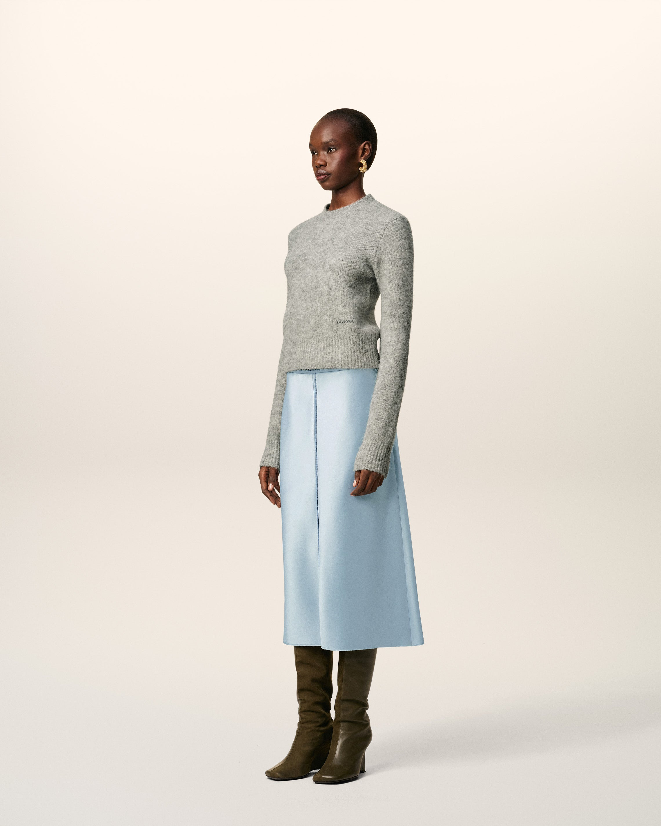 BLUE RAW EDGES DETAILS MIDI SKIRT - 6