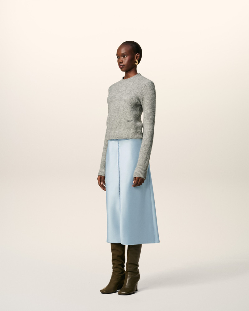 BLUE RAW EDGES DETAILS MIDI SKIRT 6