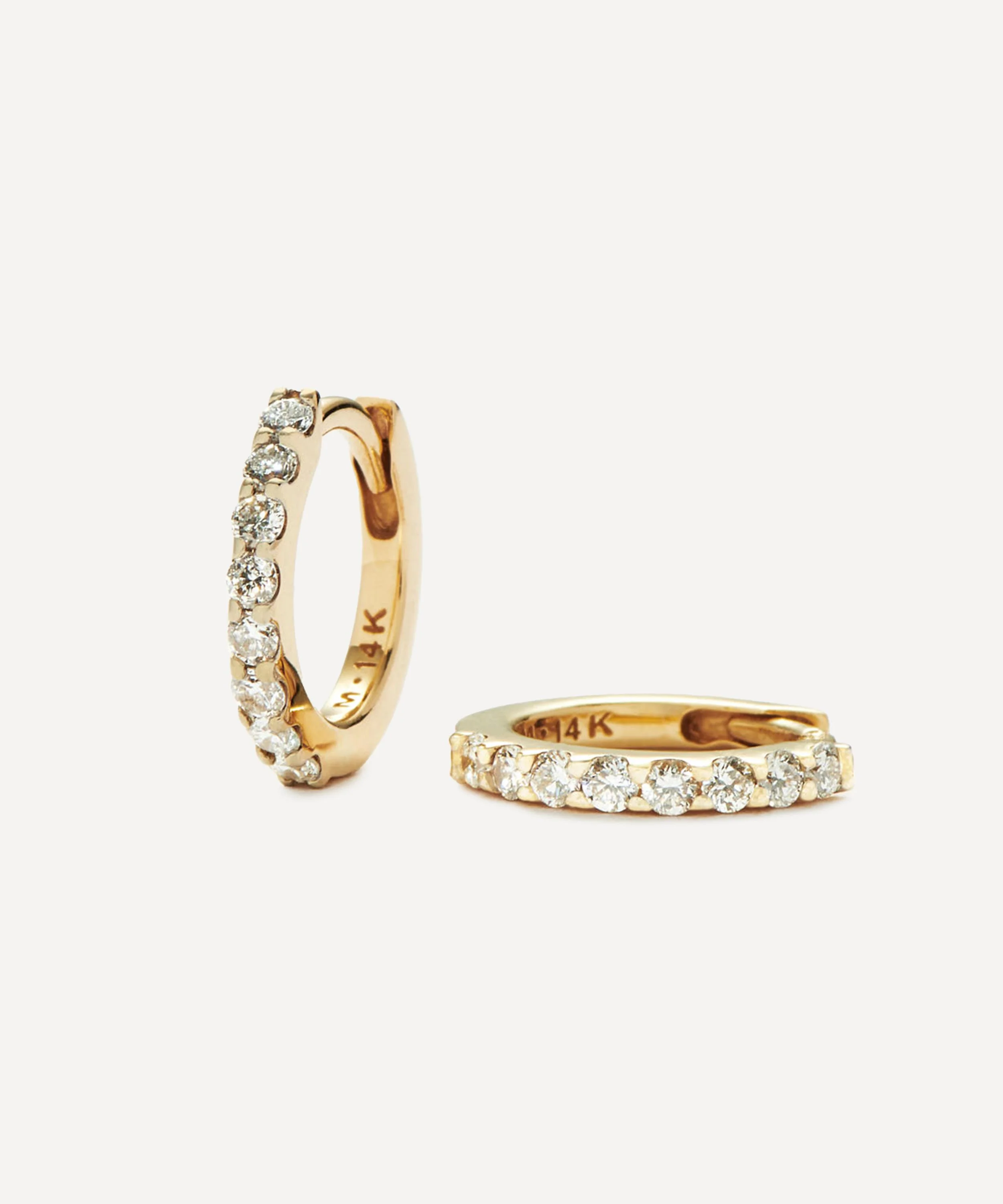 14ct Gold Fine Classic Diamond Huggie Hoop Earrings - 1