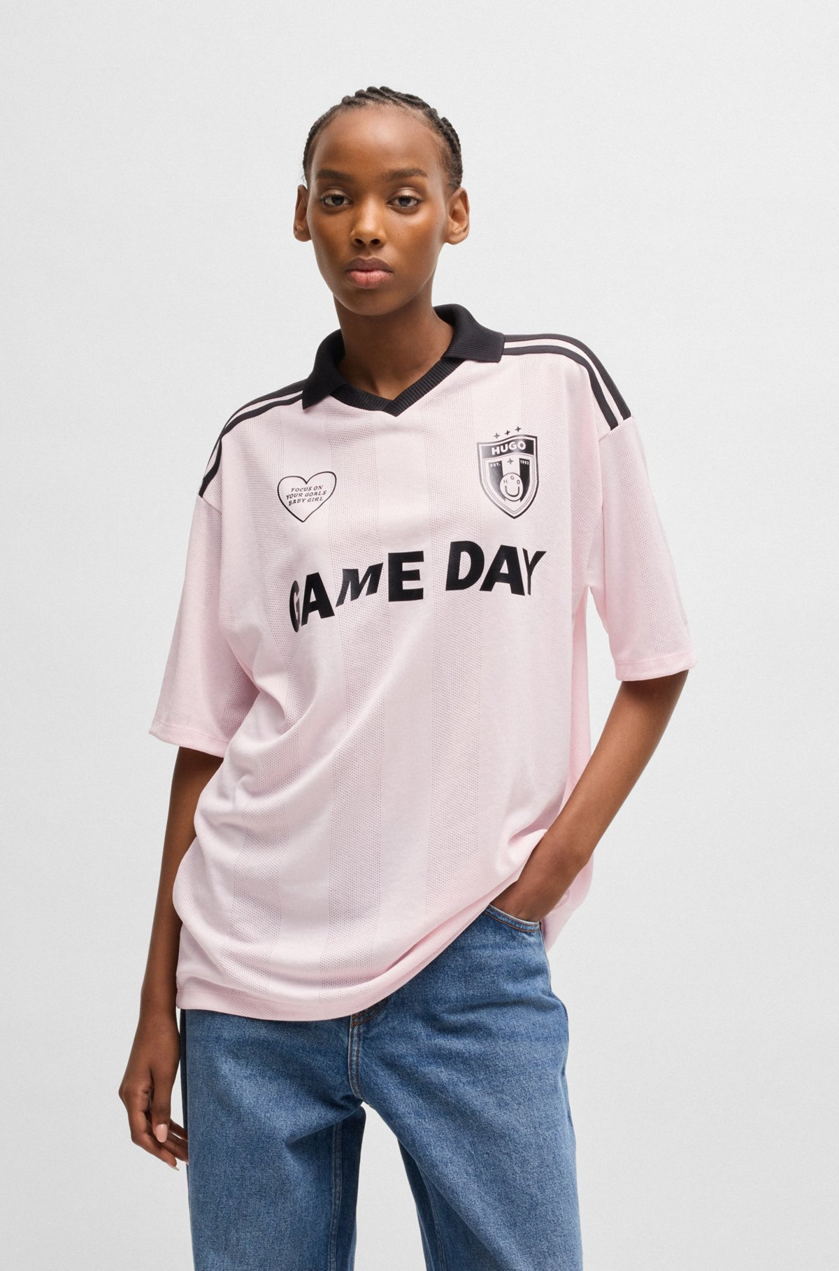 FOOTBALL-INSPIRED MESH T-SHIRT WITH HAPPY HUGO LOGO - 2