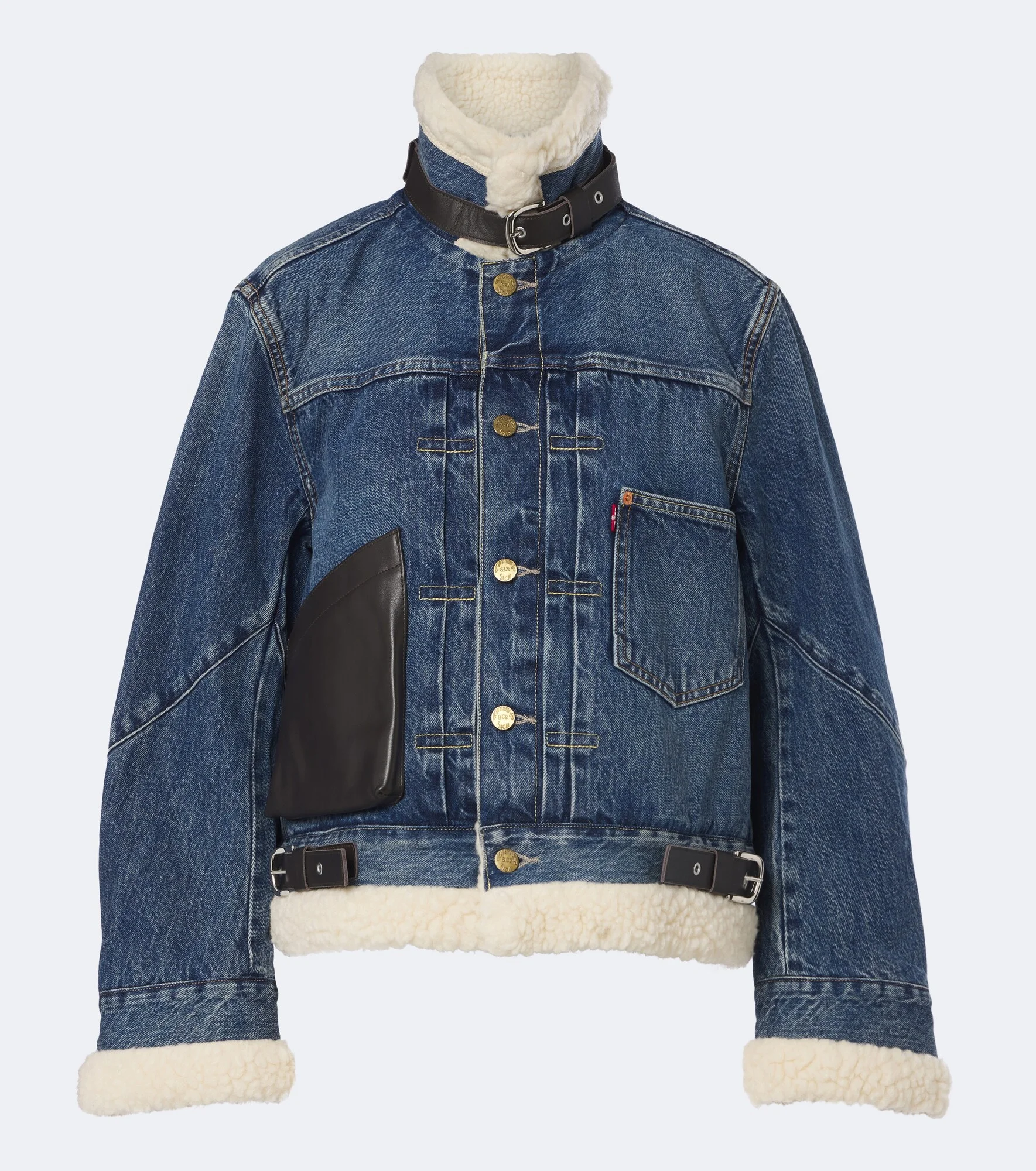 Leather-trimmed denim jacket - 1