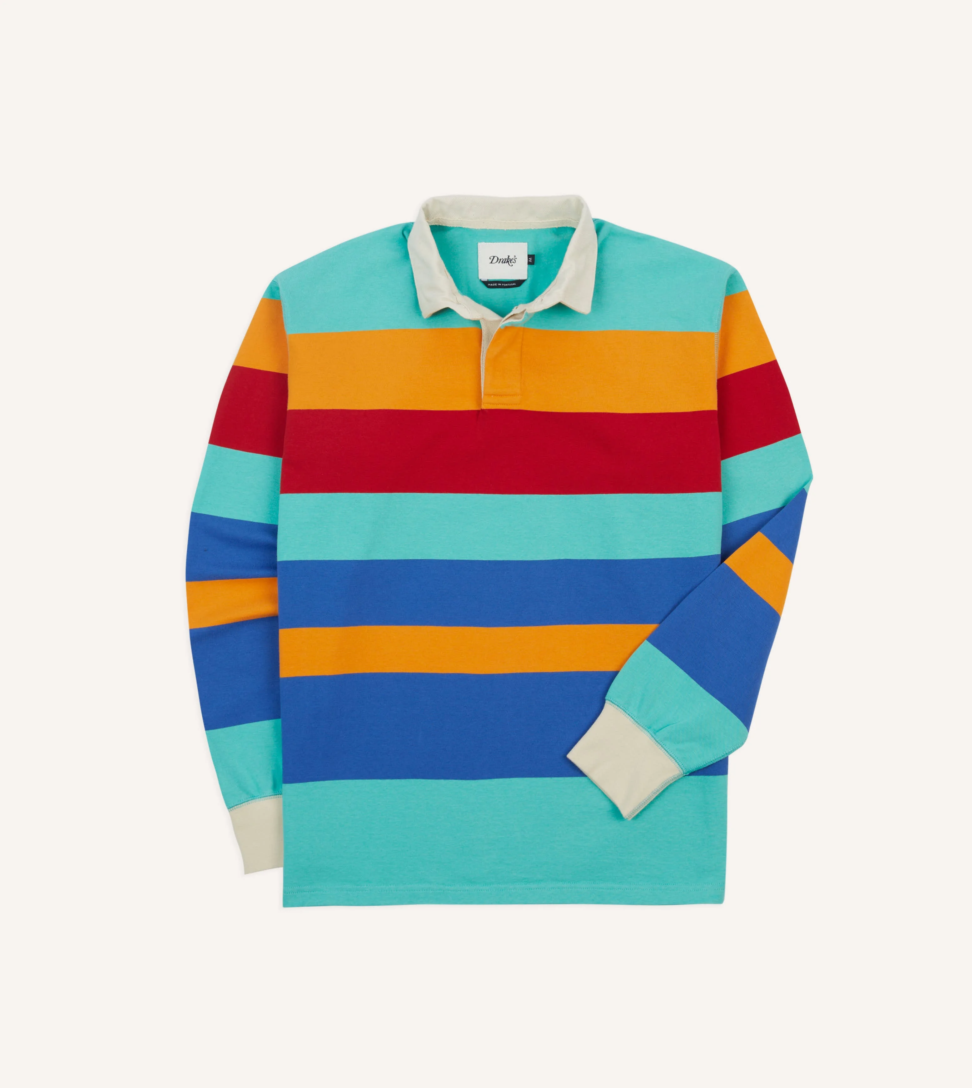 Turquoise, Yellow, Blue and Red Multi Stripe Cotton Rugby Shirt - 1