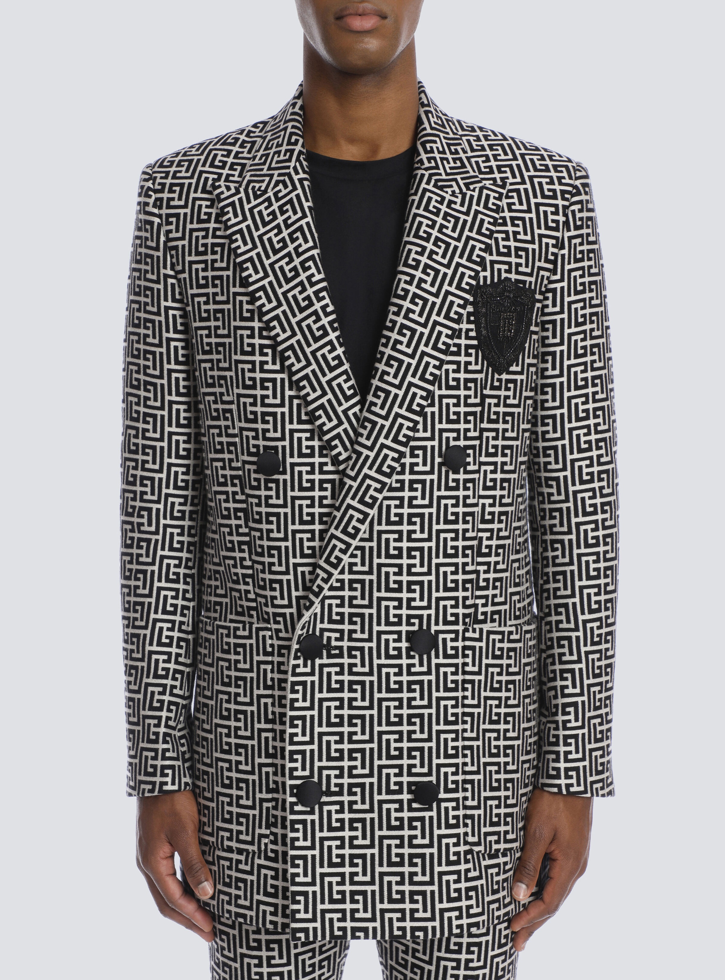 Double-breasted bicolor jacquard blazer - 6