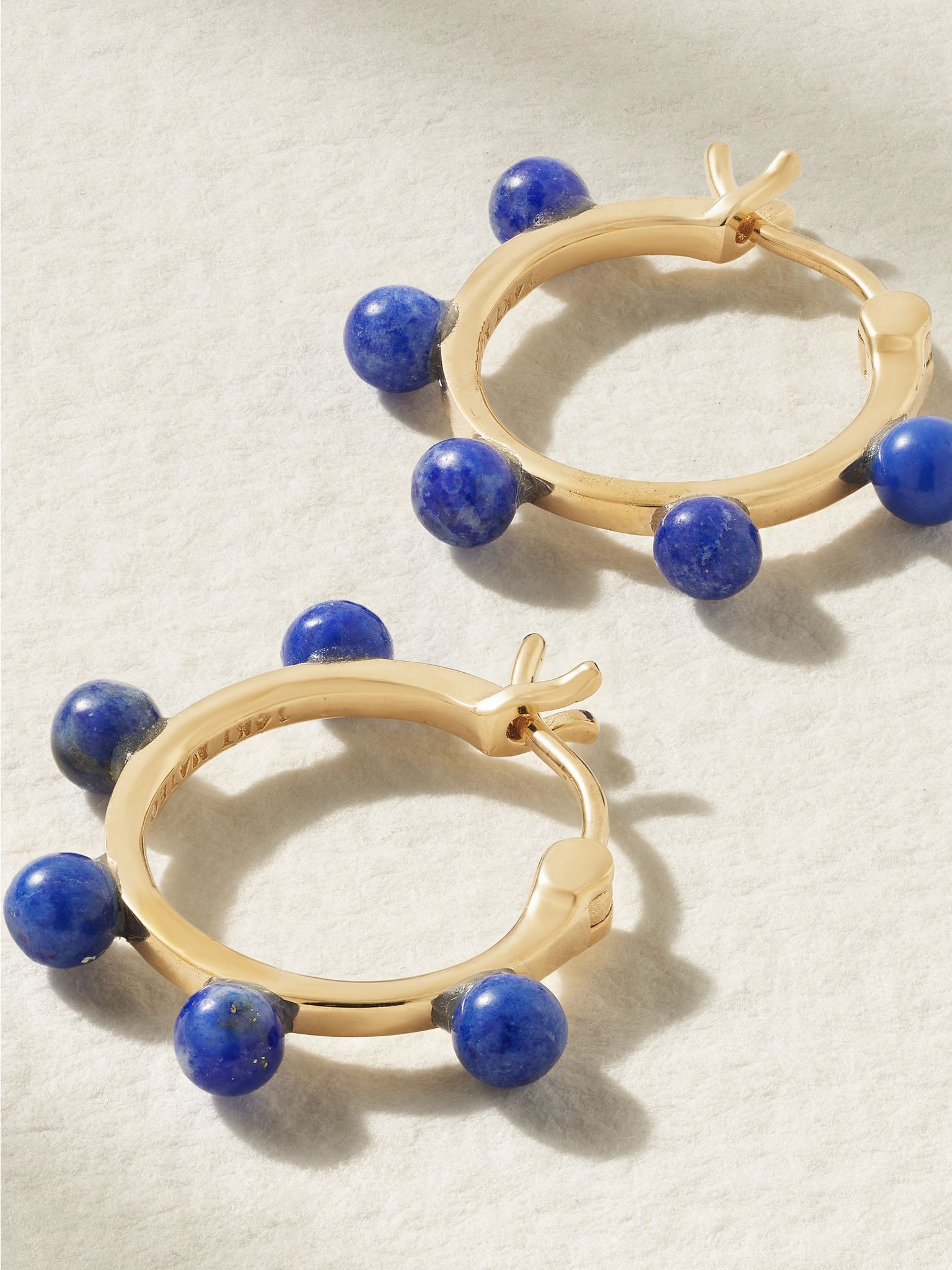 Small Dot 14-karat gold lapis lazuli hoop earrings Gold - 3
